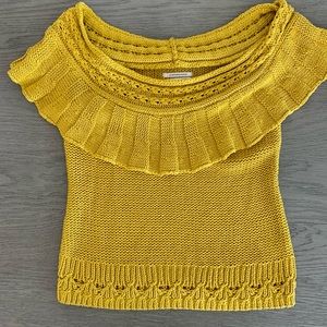 Anthropologie Sweater Size M P Marigold Yellow Cotton Off Shoulder Wide Neck